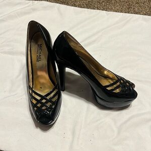 Michael Kors black patent leather rubber sole platform heels
